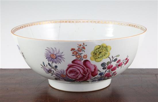 A Chinese export famille rose punch bowl, Qianlong period, 30.8cm, cracks